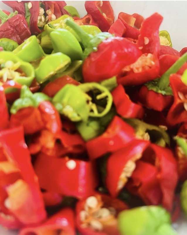 Colorful peppers freshly chopped